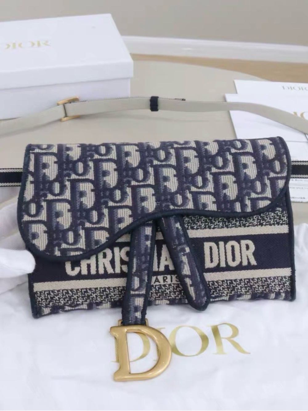 Dior Navy and Ivory Saddle Crossbody Bag